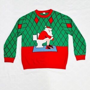 FunQi Gifts Santa Claus On Toilet Holiday Sweater
